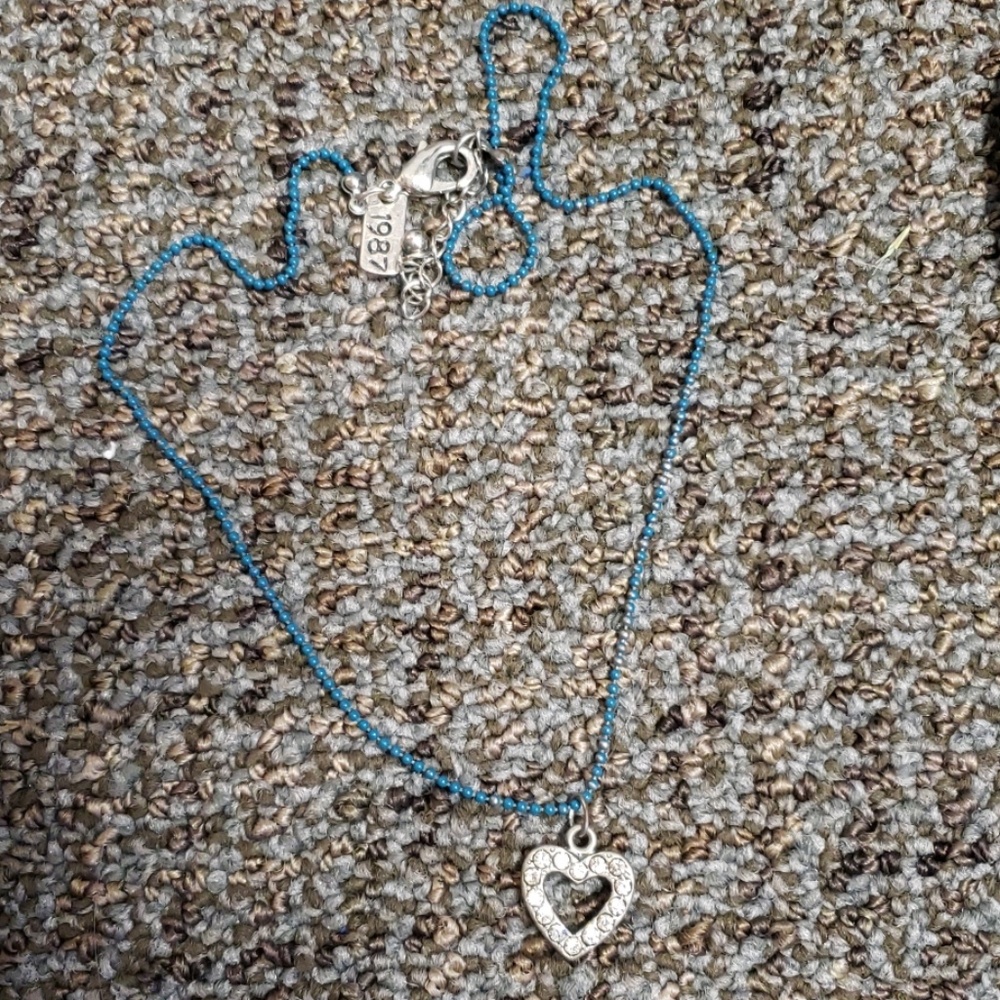Aeropostale Rhinestone Heart & Blue Chain Necklace
